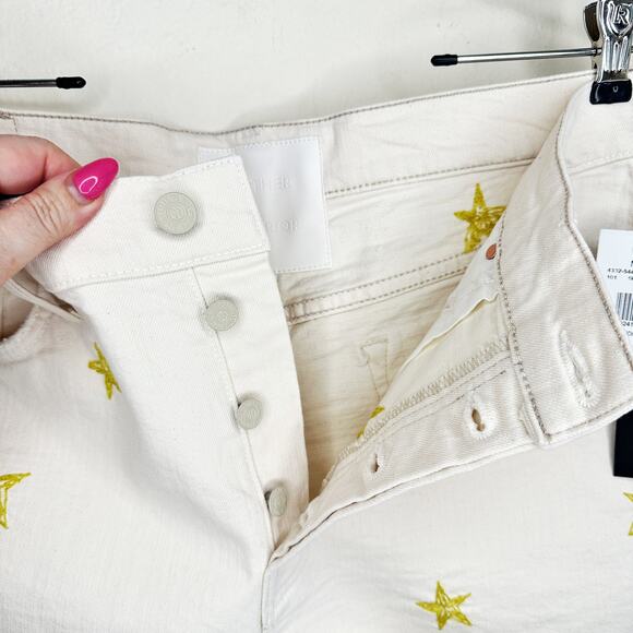 Mother The Tomcat Kick Fray High Rise Shoot for the Star Cream Denim Shorts 31 - Picture 5 of 15